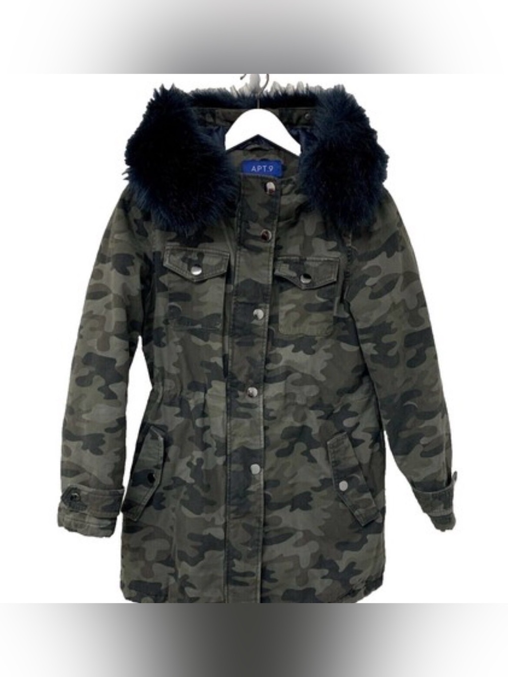 Apt. 9 Women Green Camo Parka with Faux Fur Trim